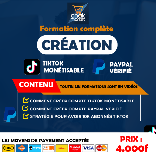 Tiktok monétisable et compte Paypal vérifié